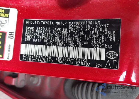 2018 Toyota Corolla Xse from USA, damaged, VIN 2T1BURHEXJC967109